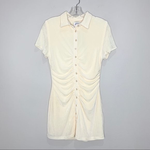 NEW With Jéan Alexa Mini Dress Ruched Button Down Buttercream - Picture 8 of 14